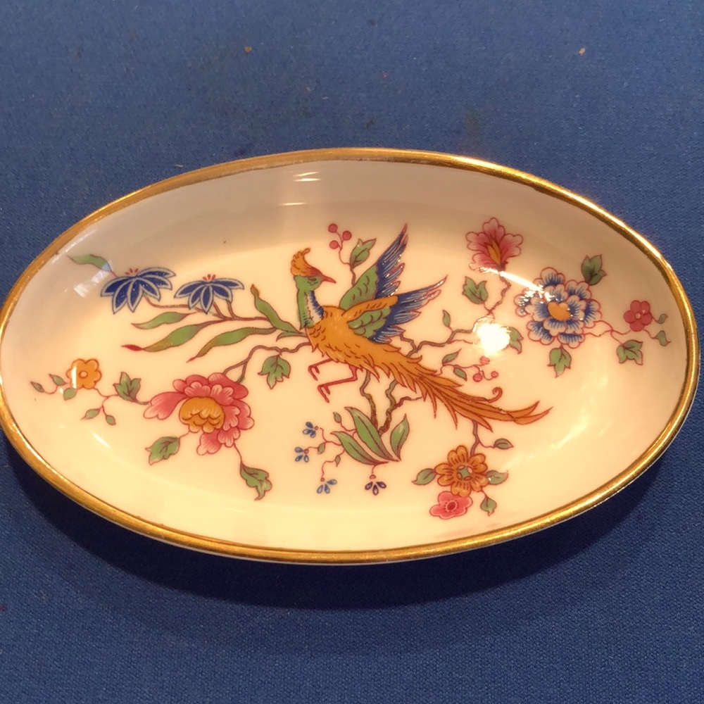 Miniature China Hammersley England Peacock/flowers Gold 22k trim. Vintage estate
